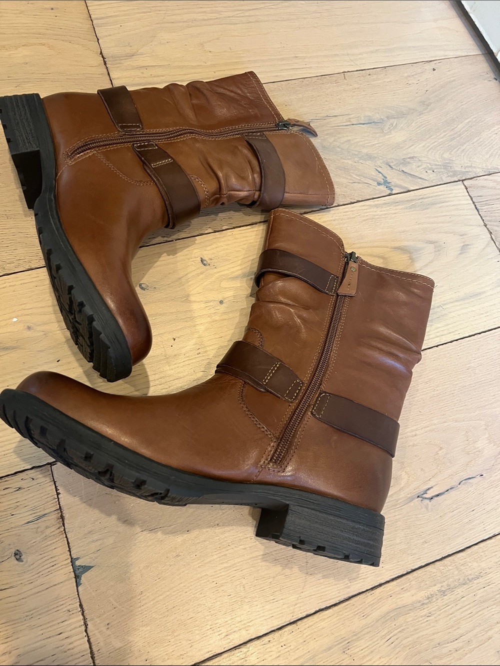 Earth Brown Mid-Calf Buckle Combat Boots - Picture 4 of 9